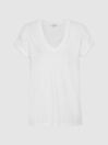 Reiss White Luana Cotton Jersey V-Neck T-Shirt