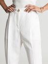 Reiss White Shae Linen Blend Pull On Trousers