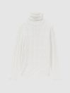 Reiss Ecru Alston Cable Knitted Roll Neck Jumper