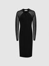 Reiss Black Tula Bodycon Dress With Semi Sheer Sleeves