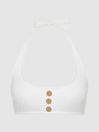 Reiss White Iris Halter Bikini Top With Button Detail