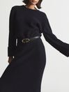 Reiss Navy Jodie Petite Knitted Wool Blend Midi Dress