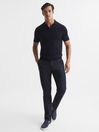 Reiss Navy Duchie Merino Wool Open Collar Polo Shirt