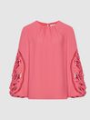 Reiss Pink Belle Embroidery Interest Blouse