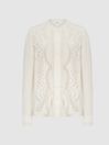 Reiss Cream Karina Embroidered Front Blouse