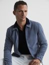 Reiss Navy Milburn Merino Wool Open Collar Polo Shirt