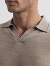 Reiss Wheat Melange Milburn Merino Wool Open Collar Polo Shirt