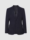 Reiss Navy Supple Single Breasted Knitted Textured Blazer