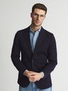 Reiss Navy Supple Single Breasted Knitted Textured Blazer