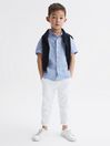 Reiss Soft Blue Holiday Junior Short Sleeve Linen Shirt
