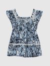 Reiss Blue Print Blake Junior Ruffle Shoulder Top
