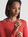 Reiss Red Laurel Cut Out Jersey Top