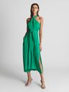 Reiss Green Evvie Tie Waist Halterneck Midi Dress