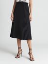 Reiss Black Drew Contrast Pleat Midi Skirt