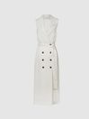 Reiss Ivory Mariah Regular Linen Belted Button Midi Dress