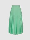 Reiss Green Izzie Pleated Midi Skirt