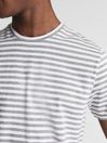 Reiss White/Soft Grey Elijah Mercerised Striped Crew Neck T-Shirt