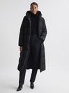 Reiss Black Larissa Long Belted Puffer Coat