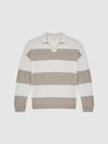 Reiss Heather / Ecru Port Striped Wool Rugby Shirt