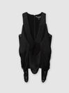 Reiss Atelier Draped Fringe Deep V Top in Black