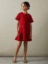 Reiss Red Fion Teen Fit-and-Flare Pocket Detail Dress