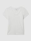 Reiss White Lottie Marled Linen V-Neck T-Shirt