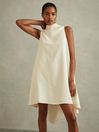 Reiss Ivory Shauna High-Neck Drape Back Mini Dress