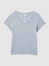 Reiss Light Blue Lottie Marled Linen V-Neck T-Shirt