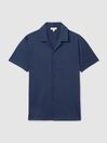 Reiss Airforce Blue Caspa Mercerised Jersey Cuban Collar Shirt