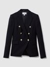Reiss Navy Tally Tailored Fit Textured Double Breasted Blazer