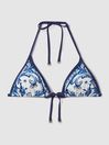 Reiss Blue Print Tina Printed Contrast Trim Bikini Top