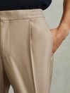 Reiss Soft Camel Brown Brighton Relaxed Drawstring Trousers with Turn-Ups