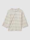 Reiss Neutral/Ivory Olivia Linen-Cotton Striped Henley Top