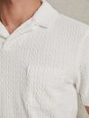 Reiss White Cuba Towelling Cable Knit Polo Shirt
