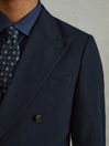 Reiss Navy Seare Double Breasted Cotton Blend Blazer