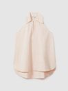 Reiss Neutral Layla Open-Collar Cotton Blend Sleeveless Top