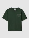 Reiss Dark Green Palm Cotton Crew Neck Motif T-Shirt