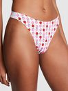 Victoria's Secret PINK Optic White Strawberry Print Cotton Logo Scoop Thong Knickers