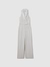 Reiss White Lainey Petite Double Breasted Satin Tux Jumpsuit