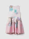 Reiss Pink Marti Junior Floral Scuba Twist Fit-and-Flare Dress