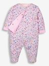 JoJo Maman Bébé Pink Floral 2-Piece Baby Sleepsuit & Velour Jacket Set