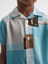 Reiss Teal Deekay Junior Slim Fit Cuban Collar Abstract Print Shirt