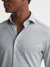 Reiss Grey Melange Nate Cutaway Collar Jersey Slim Fit Shirt