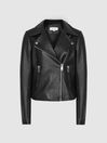 Reiss Black Geo Leather Biker Jacket