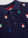 JoJo Maman Bébé Navy Christmas Embroidered Polo Shirt