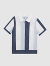 Reiss Airforce Blue Herald Senior Half Zip Colourblock Polo T-Shirt