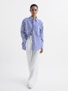 Reiss Blue/White Emma Relaxed Fit Striped Cotton Shirt