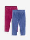 JoJo Maman Bébé Berry Pink & Indigo Blue 2-Pack Jersey Cord Jeggings