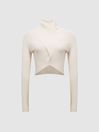 Reiss White Elsie High Neck Cropped Co Ord Top