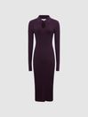 Reiss Purple Ronnie Collared Knitted Bodycon Dress